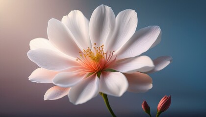 Fototapeta premium 春を感じる柔らかい色合いの花が1輪、シンプルで上品な背景に配置されたナチュラルなクローズアップ 