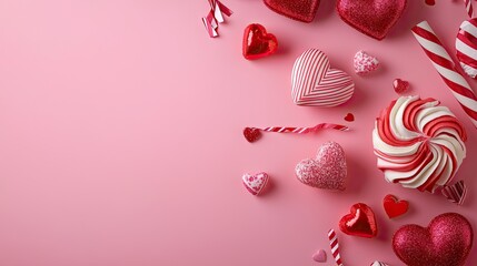 Valentine's Day candy hearts, pink background, festive celebration, romantic greeting card