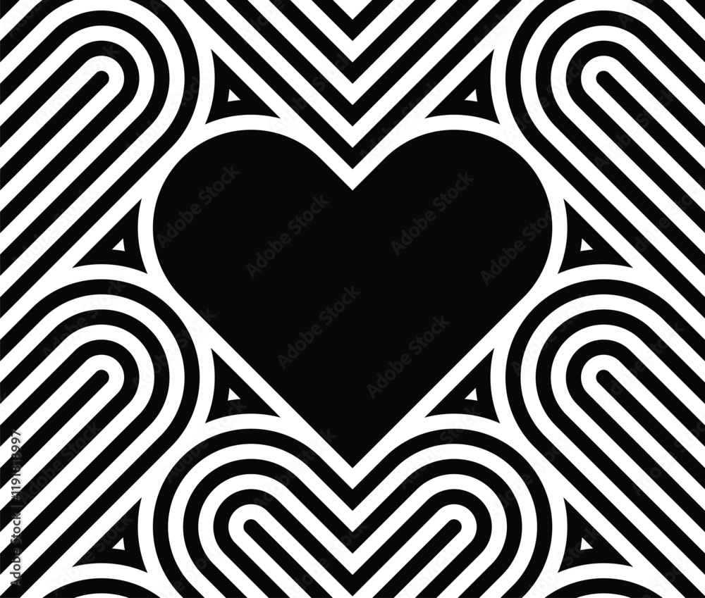 Aufkleber Vector geometric pattern. Seamless linear pattern with hearts.