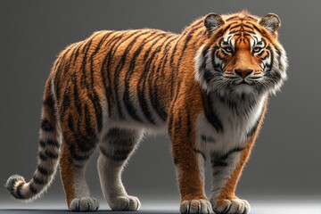 A stunning digital rendering of a Siberian tiger, showcasing its majestic beauty and power. The intricate details of its fur and intense gaze create a captivating image.