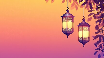 Ramadan lanterns sunset; peaceful evening
