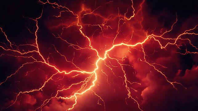 Red lightning bolts against dark background, electric energy, abstract design