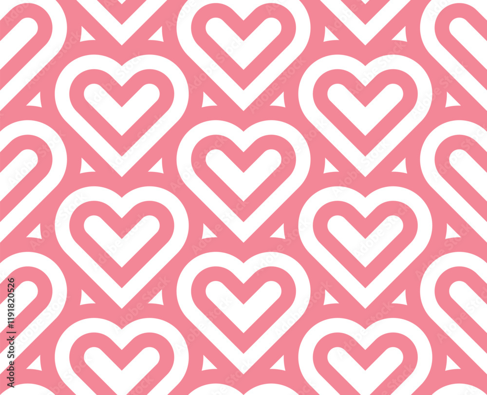 Leinwandbilder Vector pink geometric pattern. Seamless linear pattern with hearts.