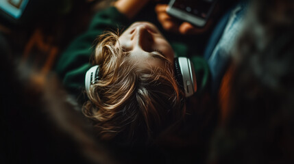 Non-Binary Teen Playing on Phone in a Cozy Bohemian Bedroom
