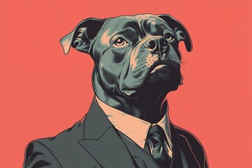 An illustration of a dog in a suit. The canine is portrayed with a sophisticated look.