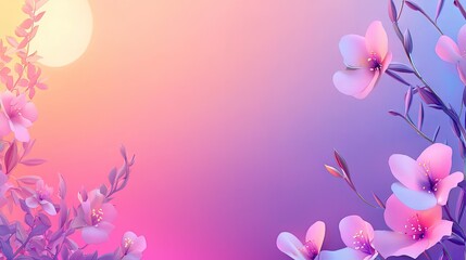 Fototapeta premium Pastel flowers sunset banner, spring nature background, website header