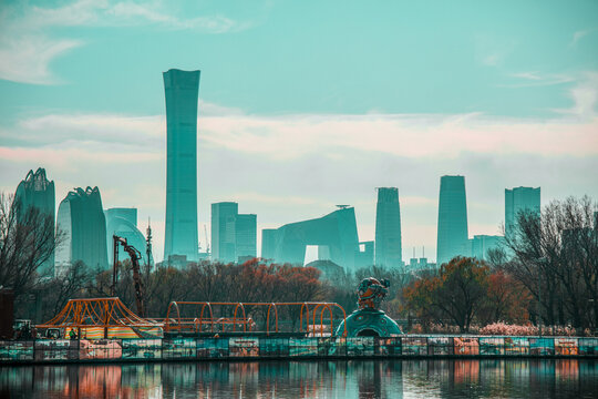 Beijing Chaoyang Park overlooking the CBD skyline