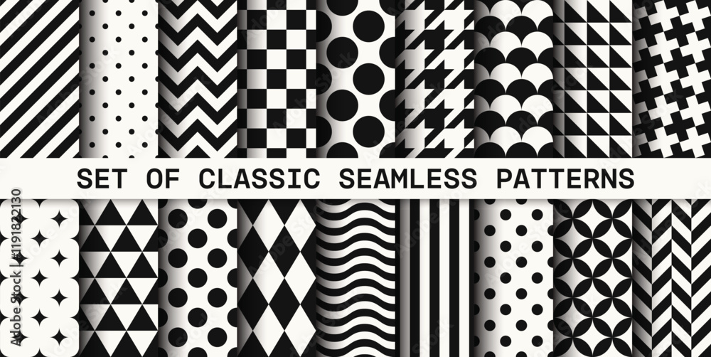 Aufkleber Set of 18 classic vector geometric patterns. Collection of seamless modern textures for your design.