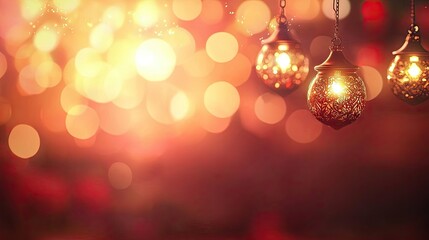 Fototapeta premium Festive lanterns glow, bokeh background, celebration, holiday card design