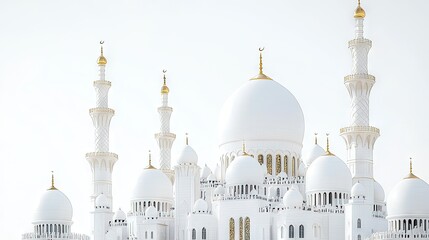 Obraz premium Majestic white mosque domes, UAE. Peaceful architectural detail, bright sunlight. Travel brochure