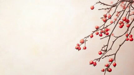 Red berries branch winter pastel background