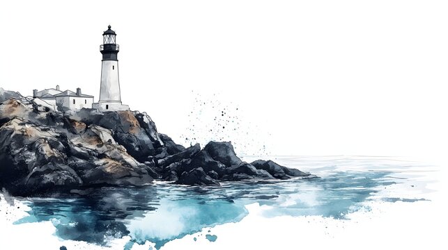 Coastal Lighthouse on Rocky Cliffs Beside the Ocean