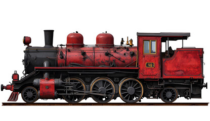Vintage Red Steam Locomotive Isolated on White