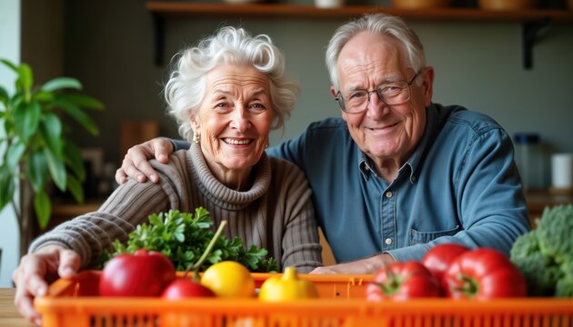 Elderly couple volunteers at local charity. Happy, giving back to community. Assisting others together. New Zealand. Involved in social responsibility. Giving back to community. Senior citizens