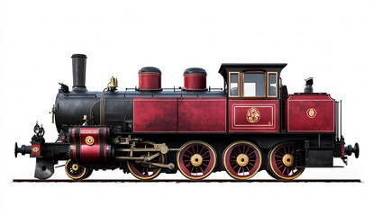 Fototapeta premium Vintage Red Steam Locomotive Isolated on White
