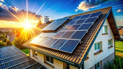 Obraz premium Residential Solar Panels: Clean Energy, Rooftop Solar Power System, Sustainable Home, Renewable Energy