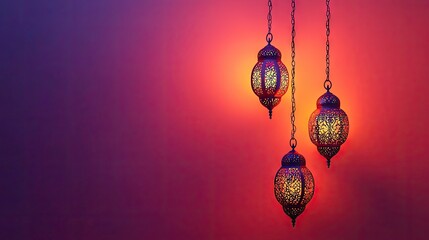 Festive lanterns glow, Ramadan celebration, warm background, holiday greeting