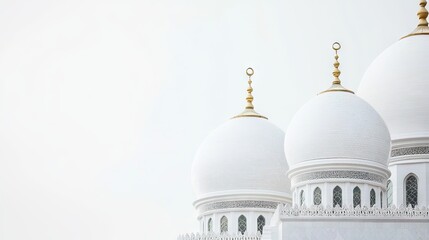 Obraz premium White mosque domes, overcast sky, peaceful scene, religious tourism