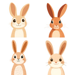 Fototapeta premium Adorable Collection of Four Cute Cartoon Rabbits Bunny Illustrations Childrens Book Easter