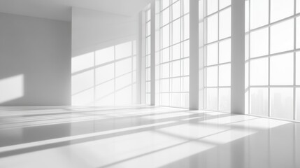 Obraz premium Sunlit Minimalist Room: White Interior Design with Large Windows