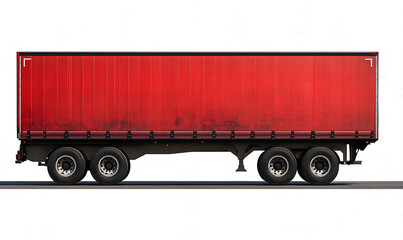 Red Semi Truck with Trailer Isolated on White Background