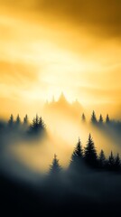 Dense mist, illuminated by soft golden light, 3D illustration