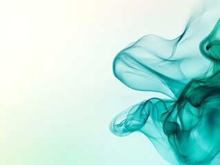 Obraz premium Ethereal pastel blue and green smoke trails blending into a gradient on a neutral beige background, Smoke Effect, Fresh and calming