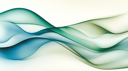 Ethereal soft blue and green smoke curling into delicate wave shapes on a pale cream background, Smoke Design, Natural fluidity
