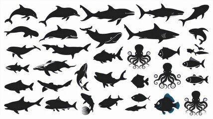 Ocean Depths: 20 Marine Life Silhouettes