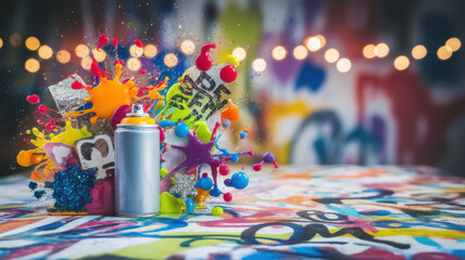 Fototapeta premium Colorful Graffiti Art Paint Explosion Spray Can Urban Scene