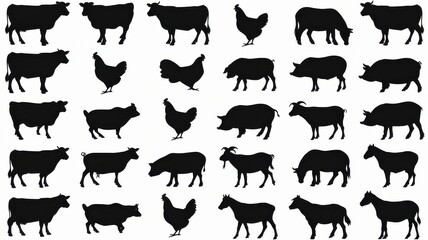 Obraz premium Rural Life: 20 Farm Animal Silhouettes