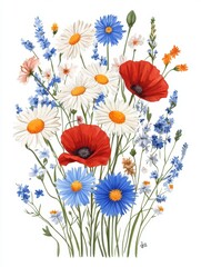 Vibrant wildflowers in a beautiful arrangement of colors and shapes