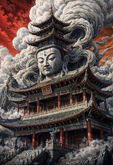Obraz premium chinese dragon statue in temple