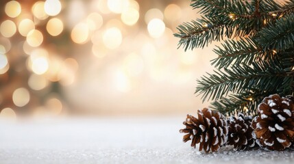 Obraz premium A Christmas tree with a few pine cones on the ground