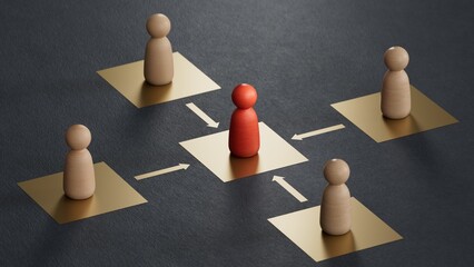 Obraz premium RED leader and business team . economic status and social achievement.3D rendering on black background.