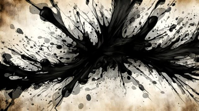 Abstract black ink splash on a textured background, conveying creativity and artistic expression.