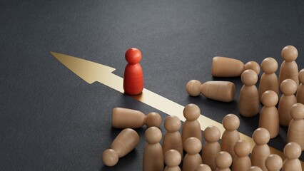 RED pawn beating competition. Outsider and market domination concept.  economic status and social achievement.3D rendering on black background.