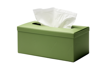 A green rectangular box of facial tissues, isolated on transparent background