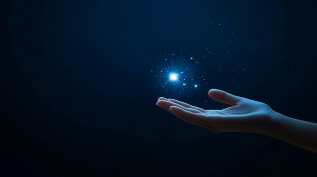 A hand gently cradles a glowing orb, a mesmerizing scene of light and darkness.