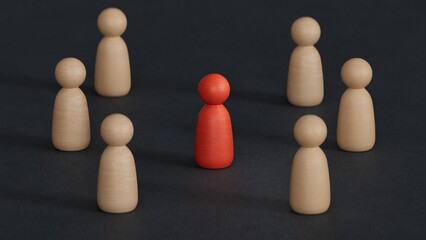 Human resource (HR), hiring, selection, recruitment, CRM, right people and unique concepts. the chosen one person from crowd in magnifier lens on BLACK background.