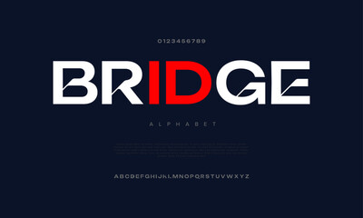Bridge creative modern geometric urban alphabet font. Digital abstract futuristic, game, techno, robot, music, logo, sport, minimal technology typography. Simple numeric vector illustration