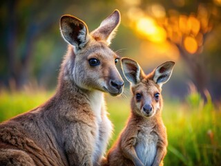Fototapeta premium Adorable Kangaroo Joey with Mother - High-Resolution Wildlife Photography, Australian Marsupial, Cute Baby Kangaroo