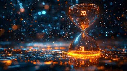 Futuristic Digital Hourglass Icon Counting Down Particles of Time