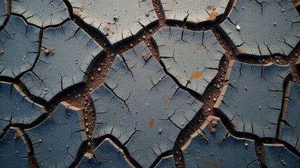 Abstract Cracked Earth Texture A Detailed Close-Up of a Parched, Dry Surface Revealing a Geometric Pattern of Deep Fissures and Cracks