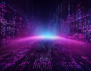 program code computer background of numbers analytics sorting structuring information transfer purple background with data flow binary code artificial intelligence