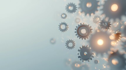 Abstract image of metallic gears in motion against a light gray background.