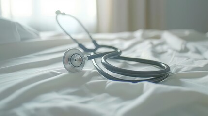 A stethoscope resting on a bed, symbolizing healthcare and medical practice.