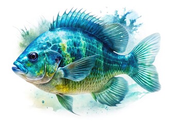 Fototapeta premium Bluegill Sunfish Double Exposure Photography: Stunning Nature Image, Lepomis Macrochirus, Wildlife, Fish, Aquatic Life, Freshwater Fish, High-Resolution Stock Photo
