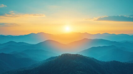 Obraz premium Sunset over Blue Ridge Mountains, peaceful scene, travel poster