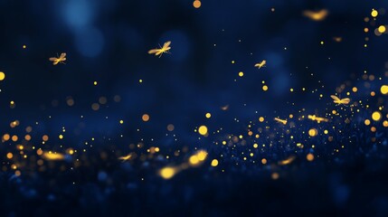 Magical night, fireflies glowing in the dark. A mesmerizing scene.